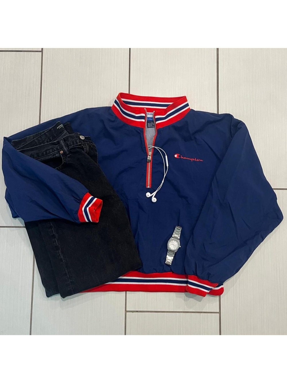 Vintage 1990s Striped Quarter Zip Windbreaker